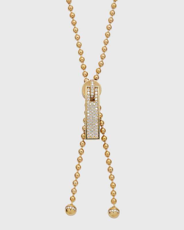 18K Yellow Gold Pave Diamond Zipper Necklace, 0.73tcw